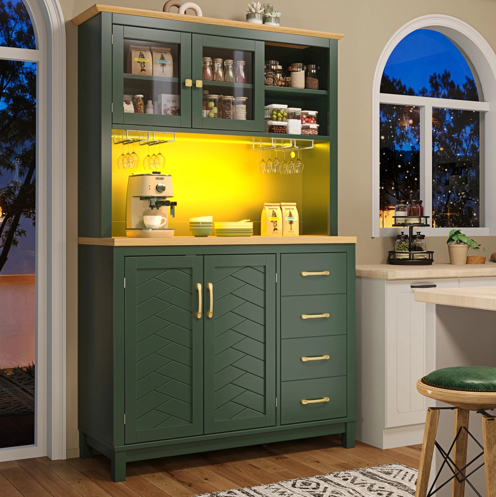 Mobile da cucina in MDF verde con LED, 105,5x40x180 cm
