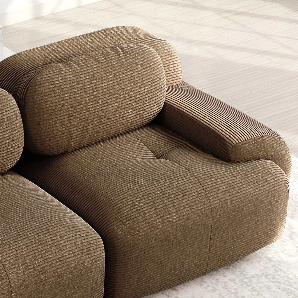 Divano 2 Posti in Velluto a Coste Modulare con Braccioli ¨C MINIMAL ¨C Marrone