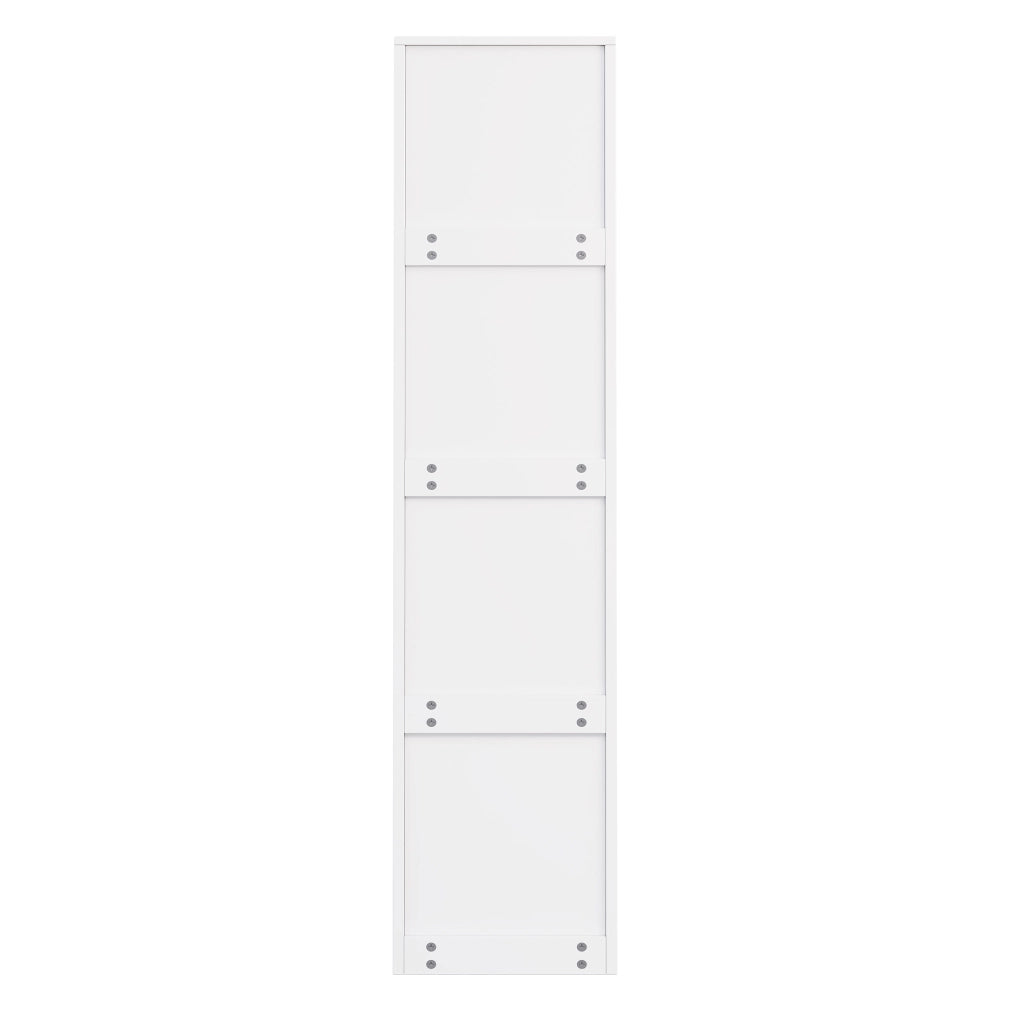 Scaffale stretto con ruote e box protettive in MDF bianco