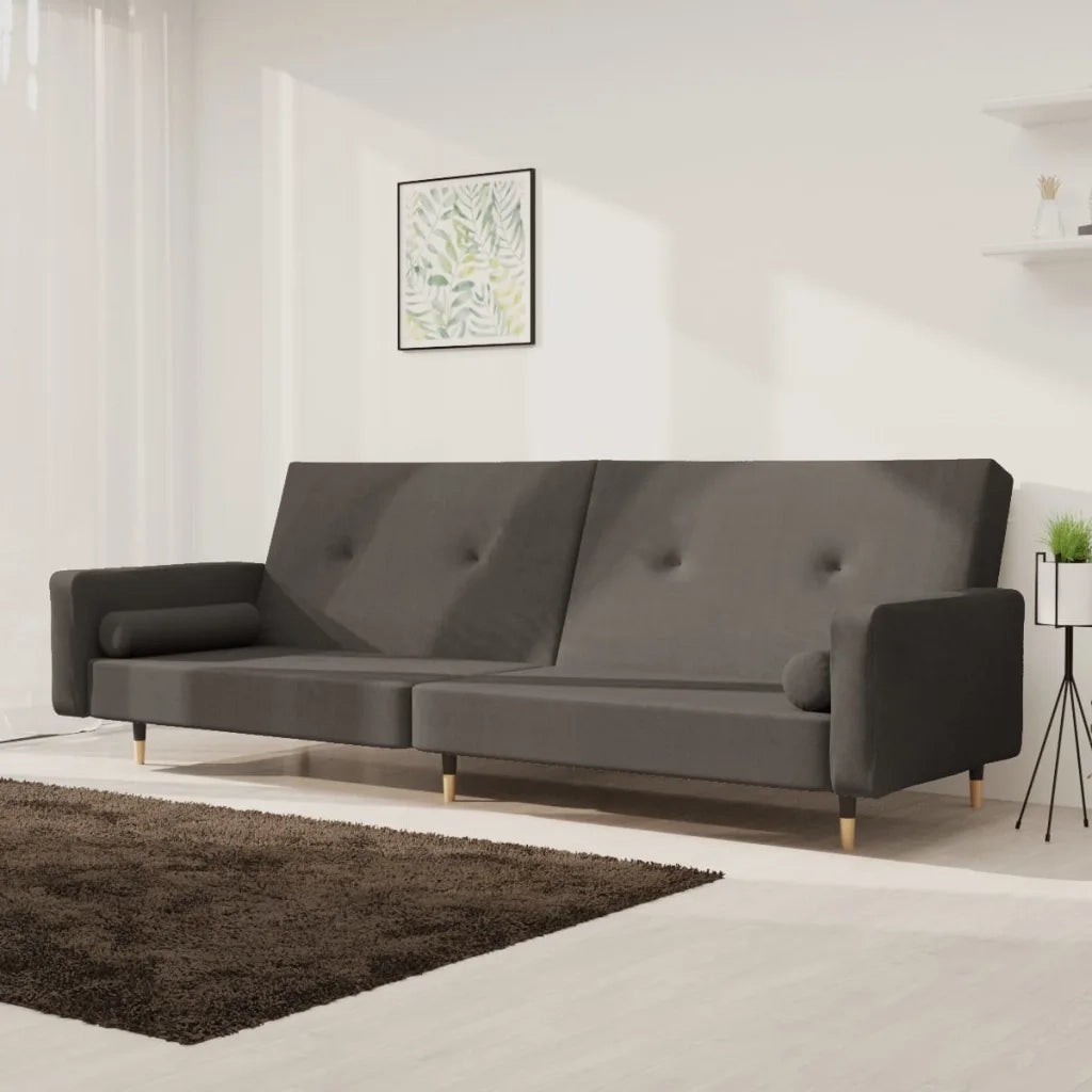 Divano Letto a 2 Posti con 2 Cuscini Grigio Scuro in Velluto 375750