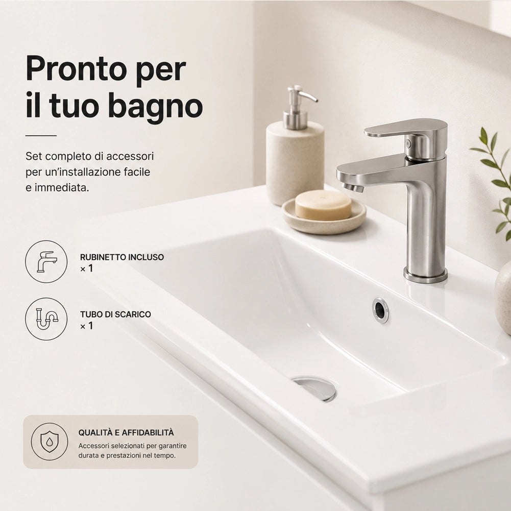 Mobile da Bagno Sospeso con Specchio e 2 Cassetti Otranto Larghezza 80cm Bianco