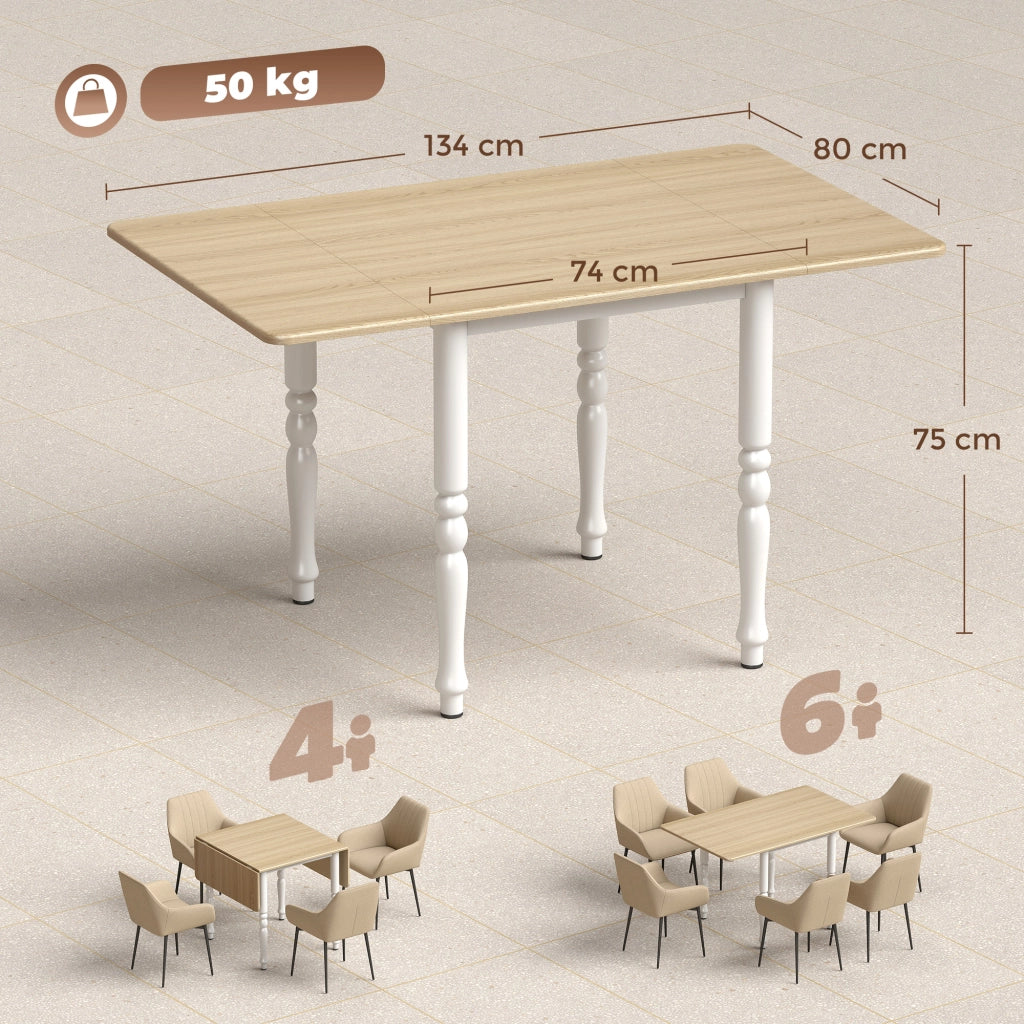 Tavolo da Pranzo Pieghevole a Ribalta 2-6 Persone in MDF Effetto Legno Naturale e Gambe in Acciaio Salvaspazio per Casa