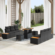 Set Divano da Giardino con cuscino 9 pcs Nero Poly Rattan