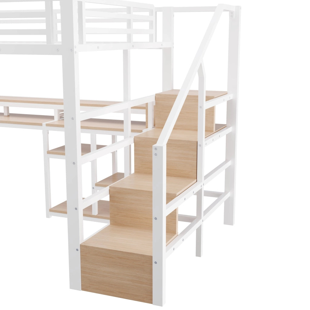 Letto a soppalco 140x200 cm con LED, USB e USB-C in metallo e MDF bianco