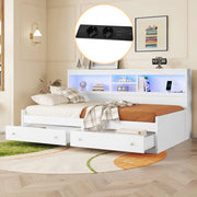 Daybed con 2 USB, LED, 2 cassetti e doghe, 90x200 cm, bianco
