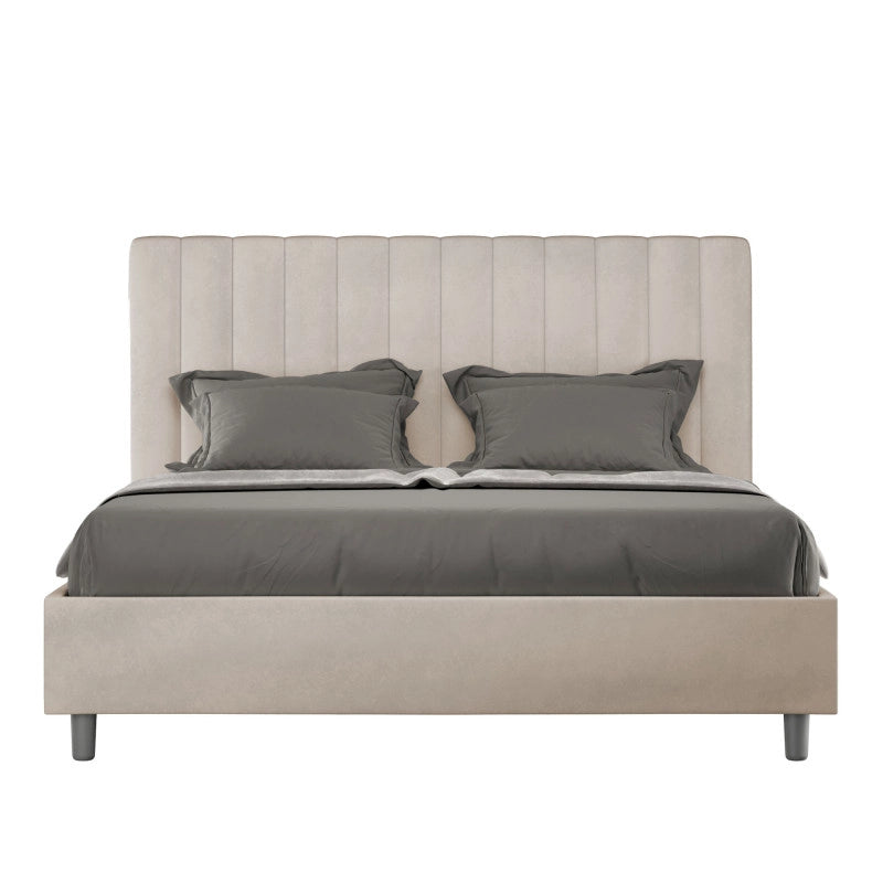 Letto imbottito Letto Matrimoniale alla Francese 150x210 cm Agueda - Con rete,Microfibra,Sabbia