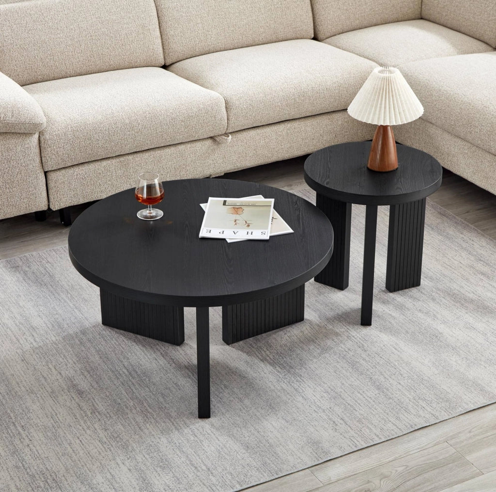 TAVOLO da caffè rotondo Set da 2 pezzi in MDF nero