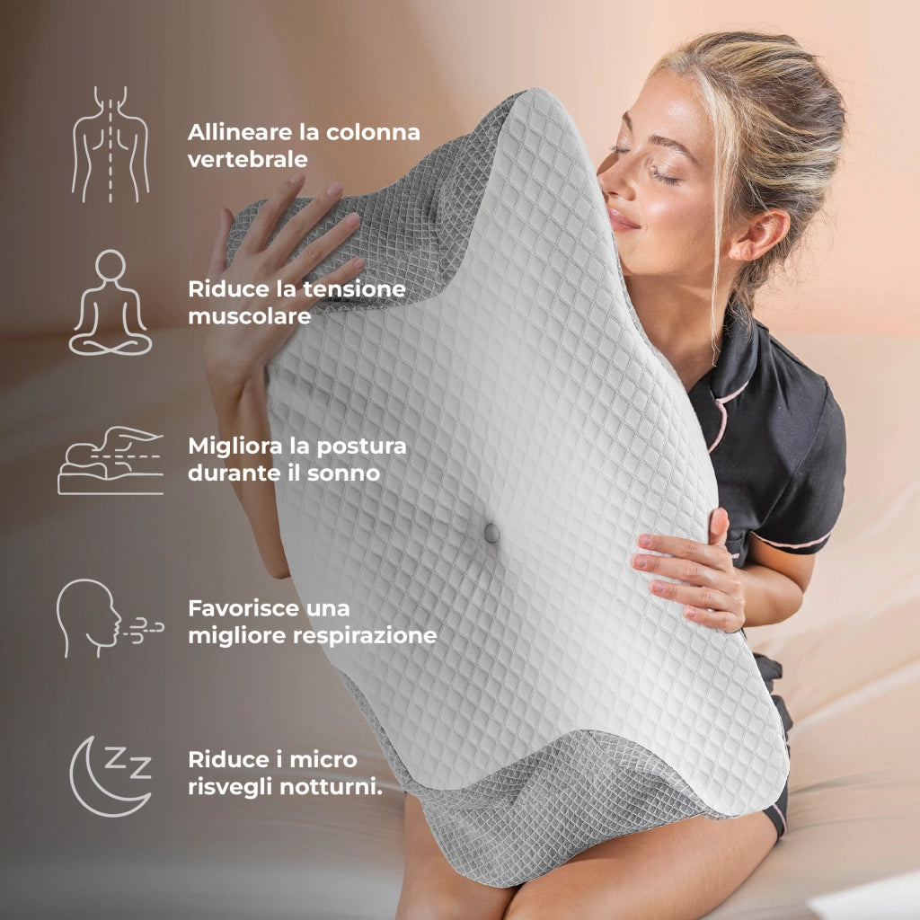 Cuscino Cervicale Ergonomico in Memory Foam con Supporto 3D e Fodera Sfoderabile 62x40 cm