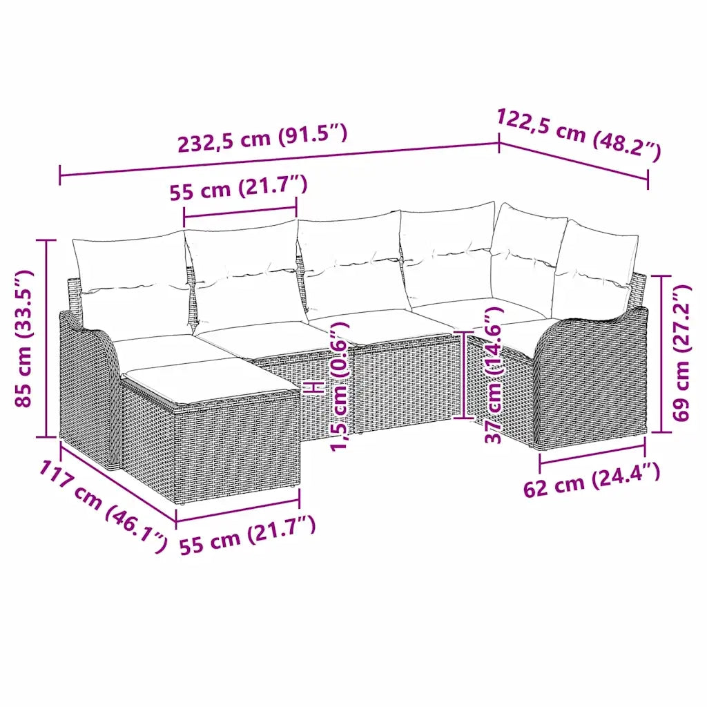 Set Divano da Giardino 6 pcs Nero polyrattan 3345773
