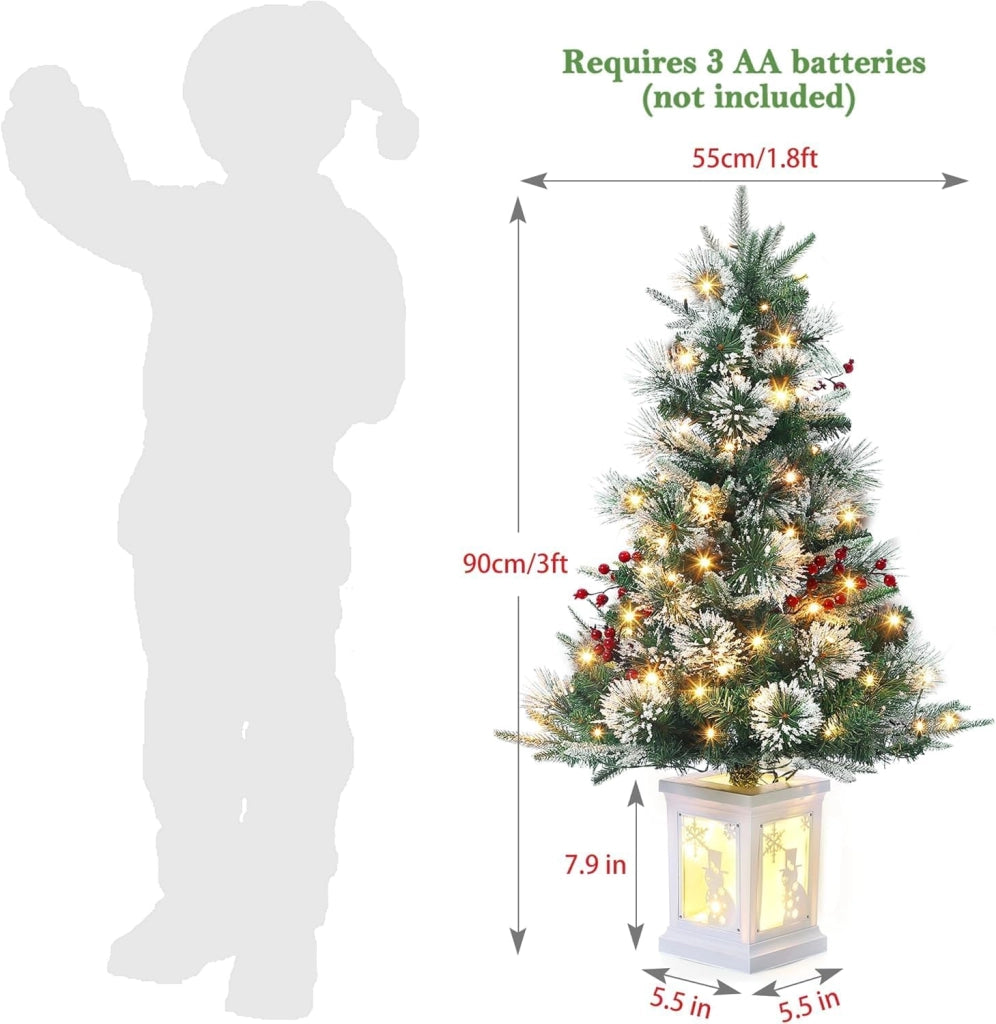 Set 2 Alberi di Natale 90cm con 78 LED Bianco Caldo 8 Modi e Base Pupazzo di Neve