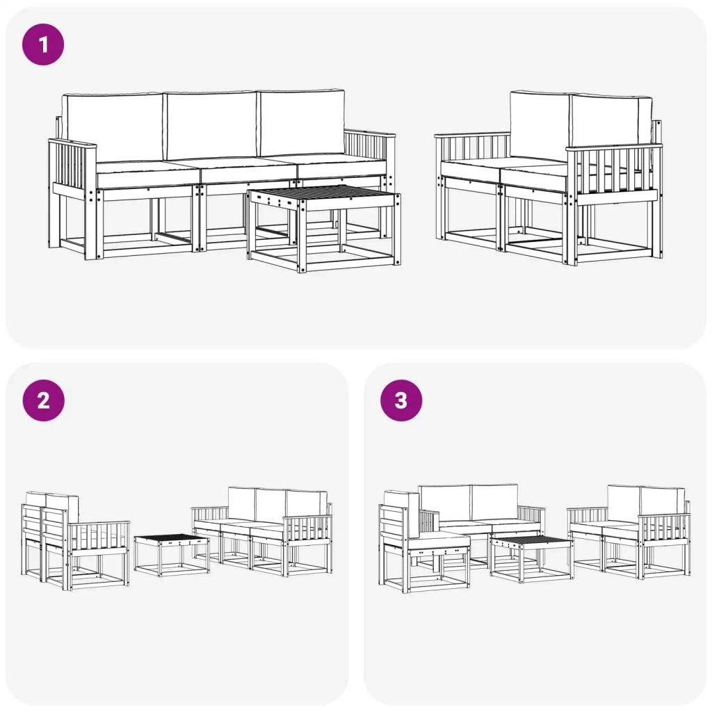 Set di divani da esterno 6 pz Bianco e Grigio Chiaro Poliestere 3387240