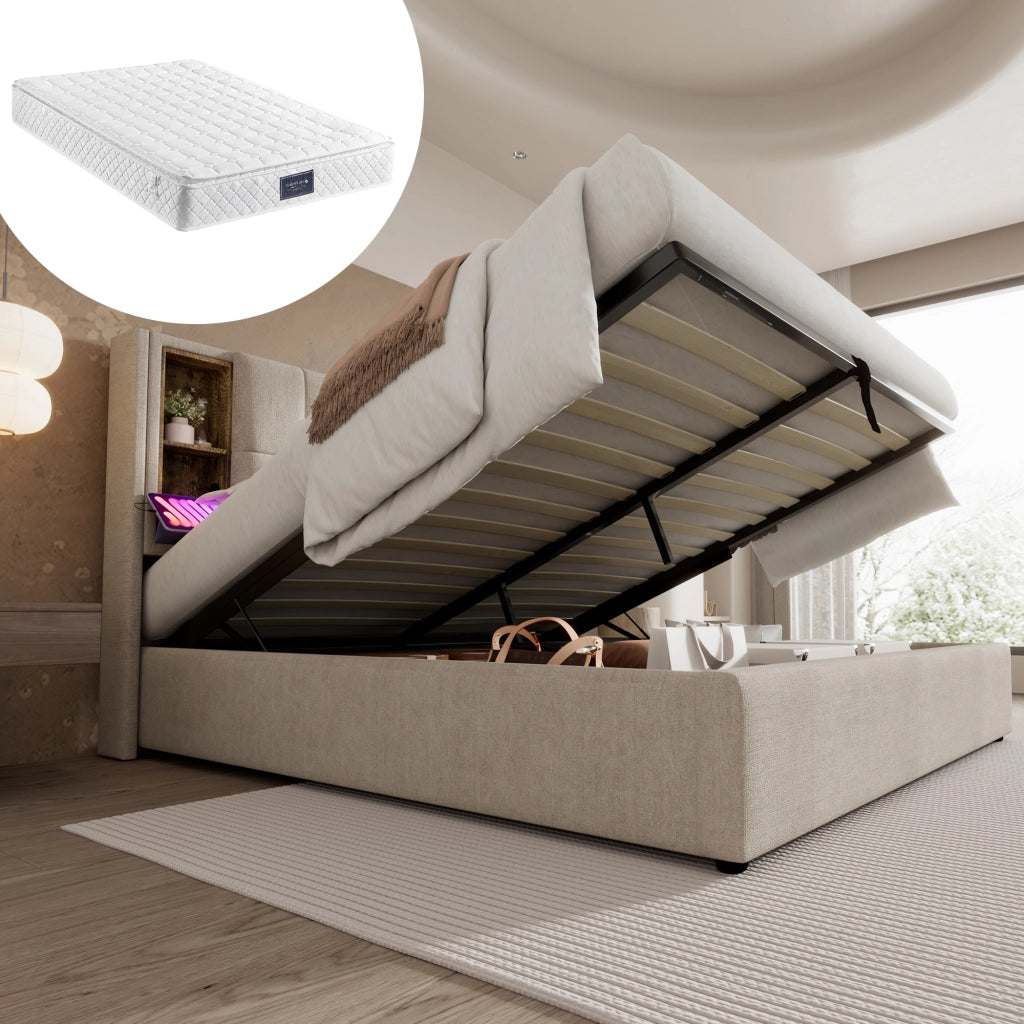 Letto matrimoniale 140x200 con contenitore e ricarica wireless