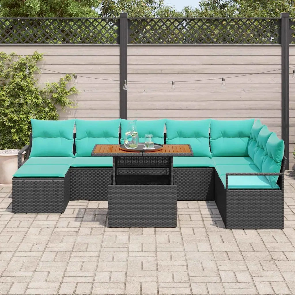 Set da Pranzo per Giardino con cuscino 9 pcs Nero e Verde acqua 3349752