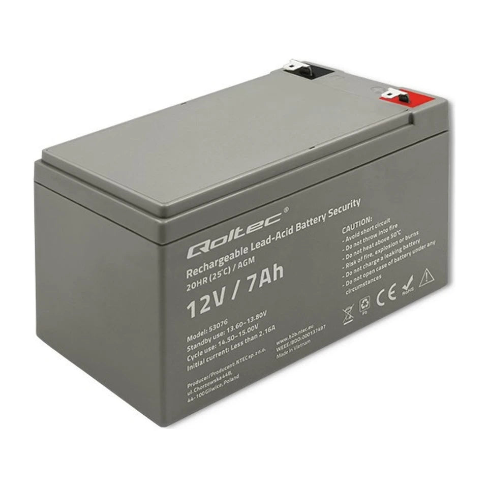 Batteria Qoltec 53076 AGM | 12V | 7Ah | max. 105A | Sicurezza