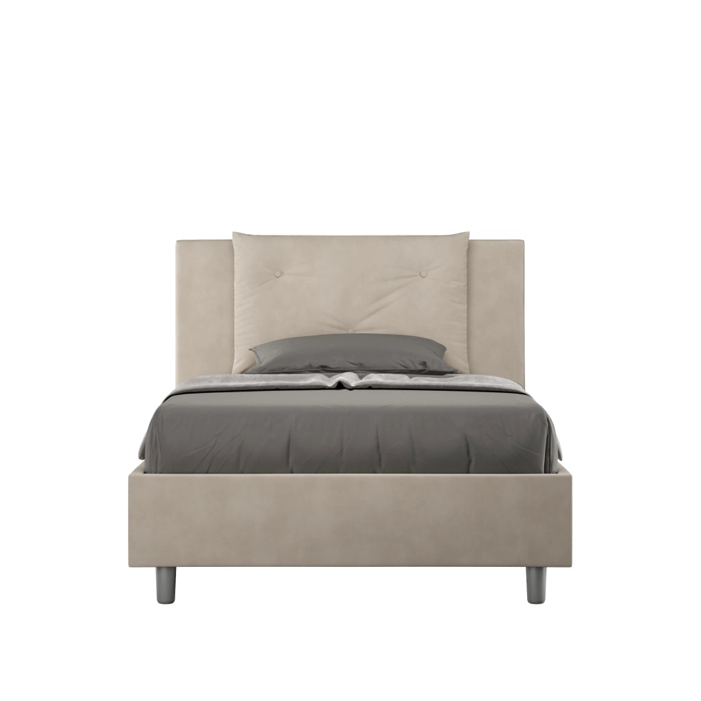 BS COM Letto una piazza e mezza senza rete imbottito 120x210 microfibra sabbia