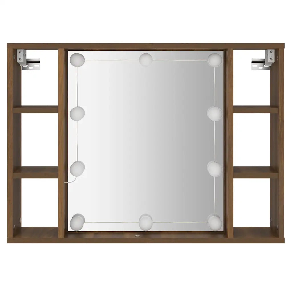 Mobile a Specchio con LED Rovere Marrone 76x15x55 cm 820447