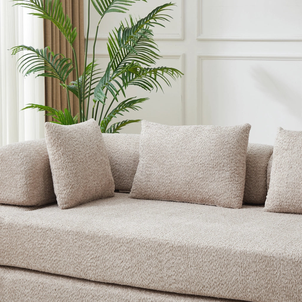 Divano letto modulare 4 in 1 con schienale regolabile in chenille khaki