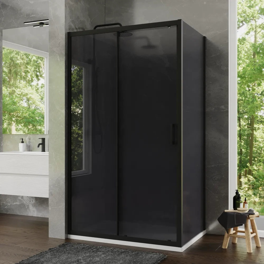 Box doccia 80x125 cm scorrevole profili nero opaco vetro temperato 6mm fumè anticalcare h198 | Tahiti
