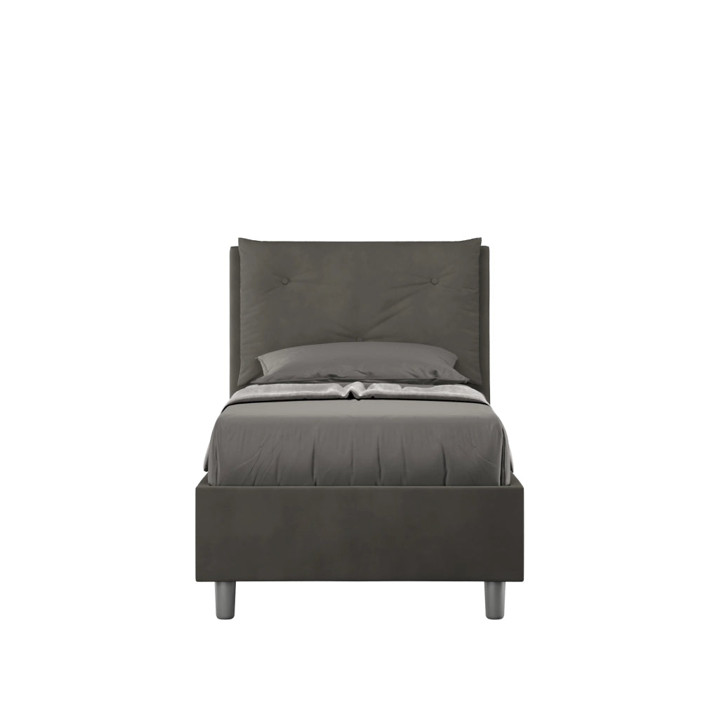 BS COM Letto singolo contenitore imbottito 80x210 microfibra grigio