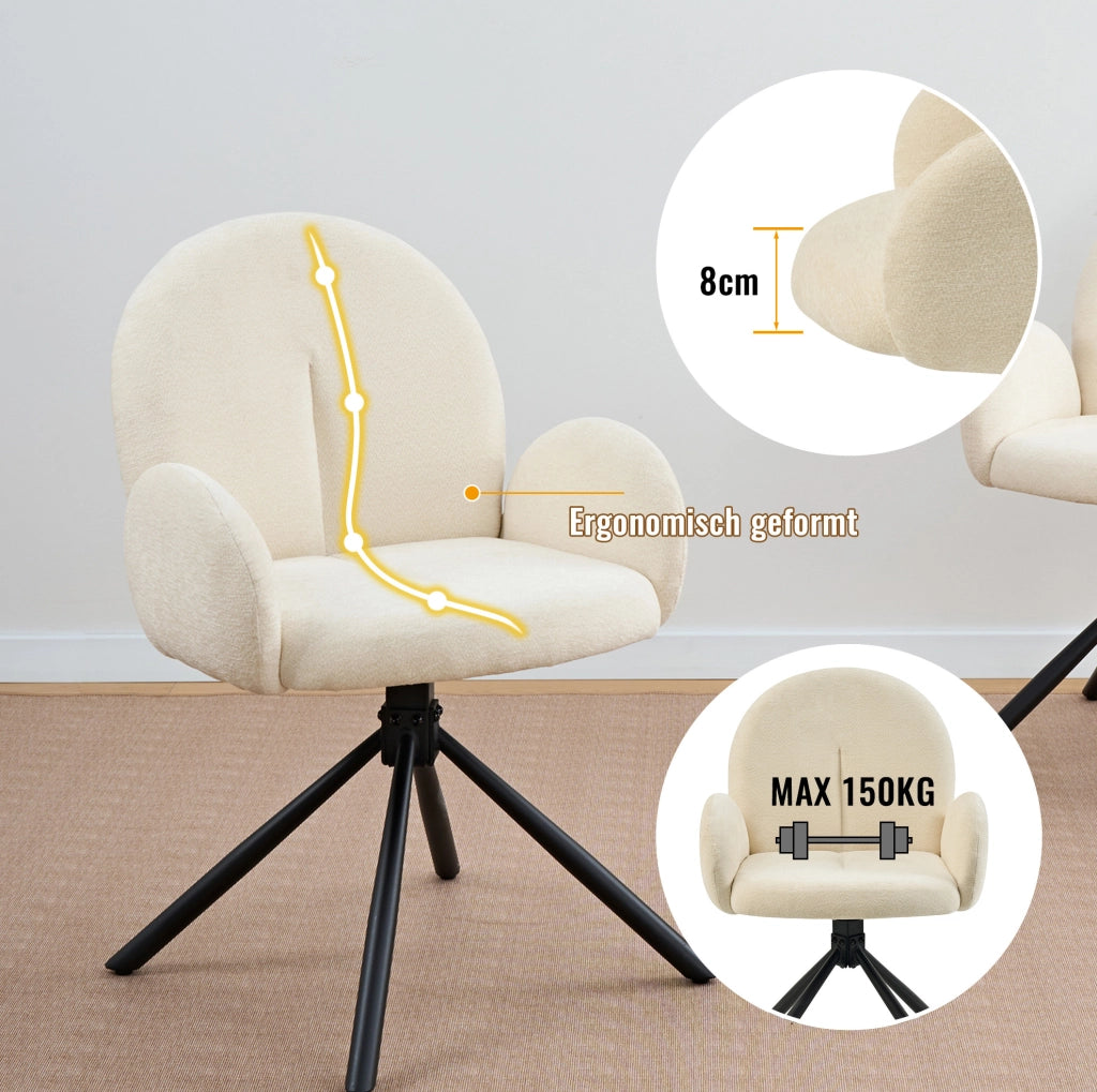 SEDIA Girevole con braccioli Set da 2 pezzi Crema Chenille e metallo