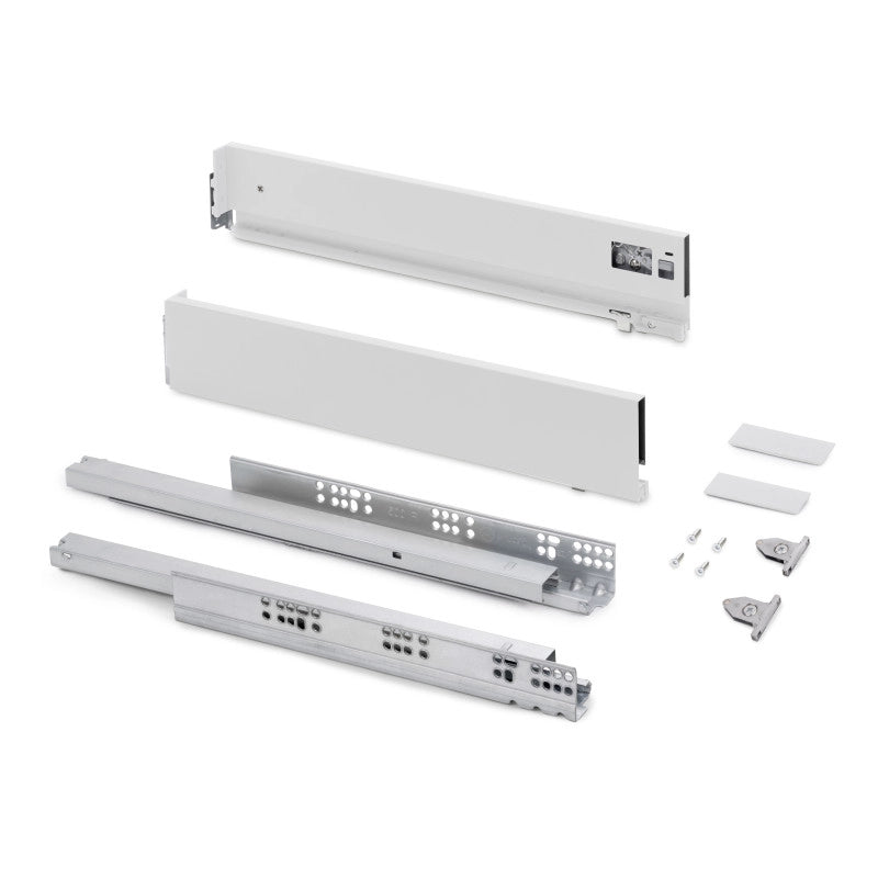 Cassetto esterno Vertex con regolazione 3D altezza 93mm, 40kg, profondità 500mm, Acciaio, Verniciato alluminio