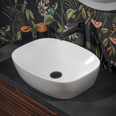 Lavabo da appoggio 60x38 cm in ceramica bianco lucido