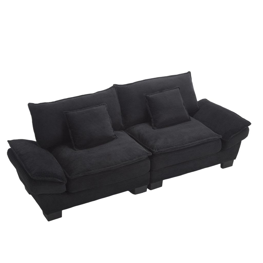 Divano a 2 posti in velluto nero 224 x 81 x 81 cm con braccioli e cuscini