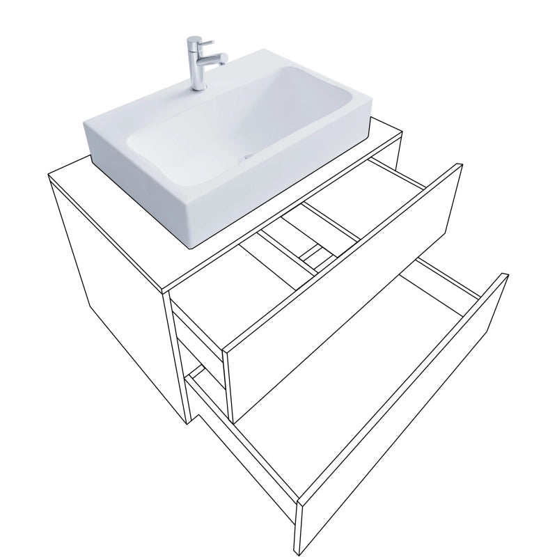 Luce di Ezooza Set Bagno 2 Pezzi Mobile Extra Large con 2 cassetti e Lavabo sospesi, Rovere miele , lavabo Bianco