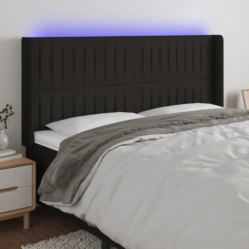 Testiera | Testata a LED Nera 183x16x118/128 cm in Tessuto
