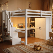 Letto a soppalco 140x200 cm con scrivania, armadio e LED