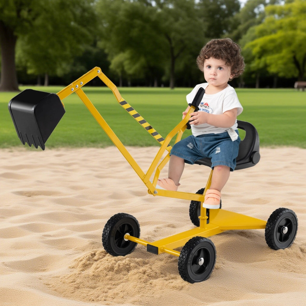 Giocattolo escavatore per sabbiera con controlli a 2 mani e pala flessibile, Scavatore di sabbia per bambini da esterno Giallo-Macchinine giocattoli