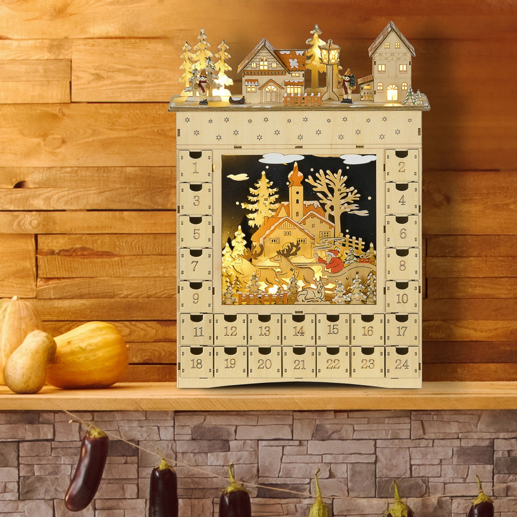 Villaggio di Natale LED Calendario dell'Avvento con 24 Cassetti ¨C Zephmum ¨C Beige 60x40x138 cm