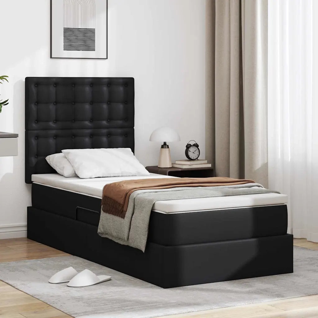 Letto con contenitore e LED Nero 90 x 190 cm Pelle Sintetica