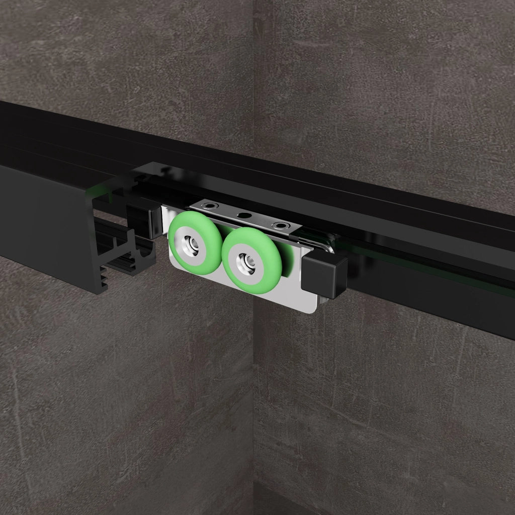 Box Doccia Ad Angolo Con Parete Fissa Laterale e Porta Frontale Con Chiusura Soft Close Ammortizzata H 200 8 MM Telaio Nero Opaco Cm 75 (73-75) x 170 (167-170)