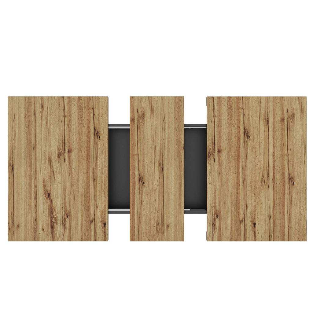 Tavolo allungabile 110-140x80x75 cm con LED e USB; 2 cassetti; MDF nero e naturale