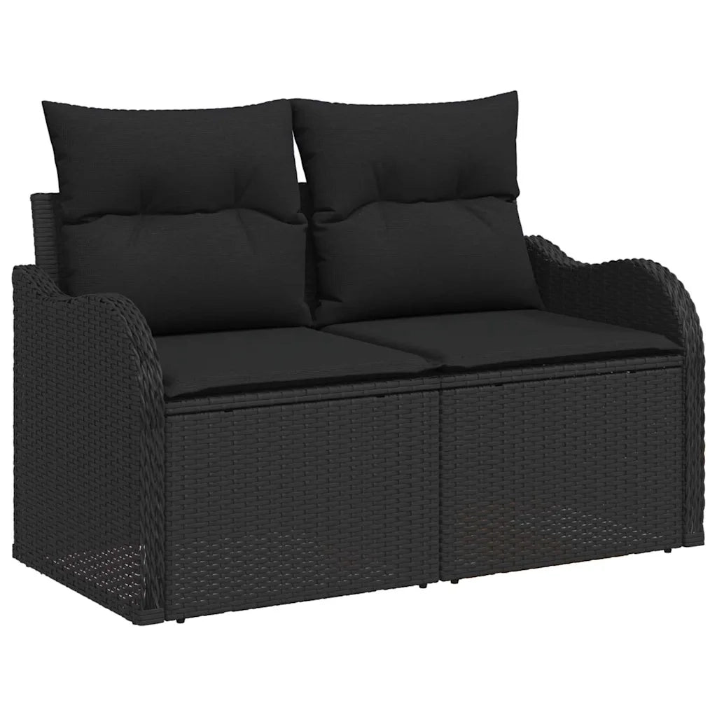 Set Divano da Giardino con cuscino 10 pcs Nero Poly Rattan