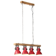 Lampada da soffitto a 4 paralumi stile industriale soggiorno ufficio 90 x 24 x 111 cm in ferro rosso sbiadito 02_0047495