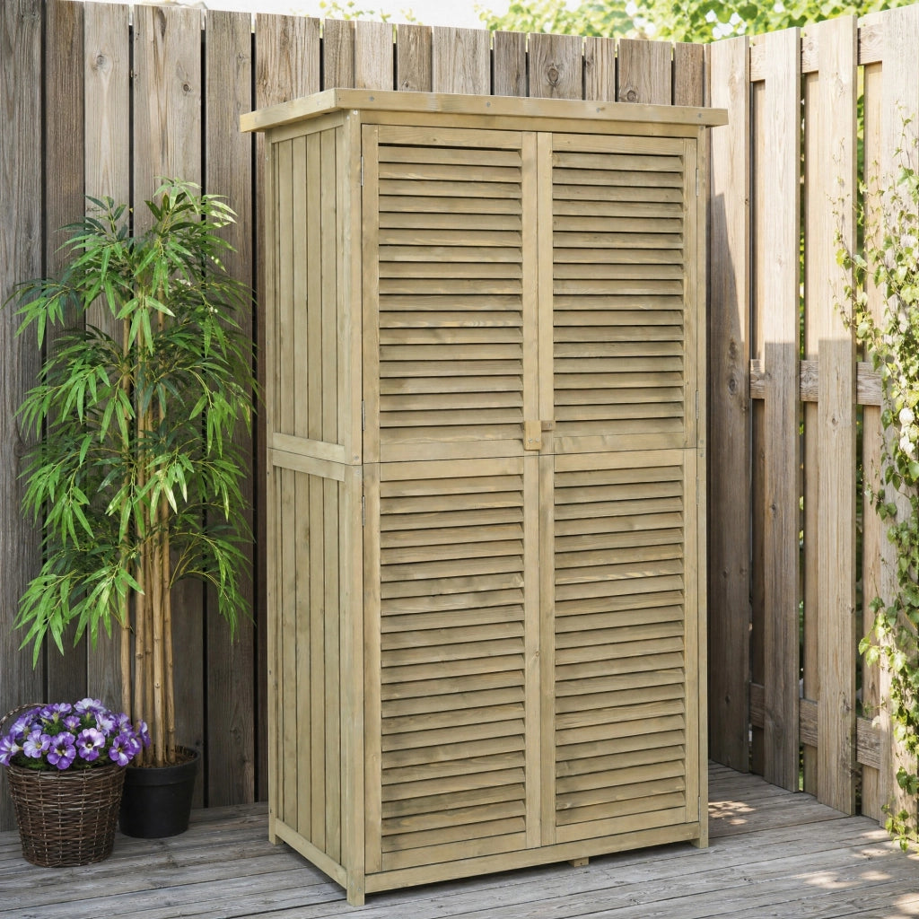 Armadio da giardino in legno grigio con porte a lamelle