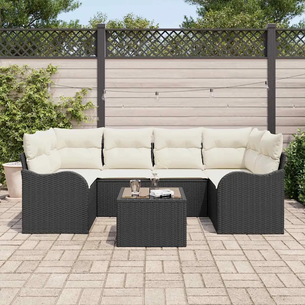 Set Divano da Giardino con cuscino 7 pcs Nero e Crema