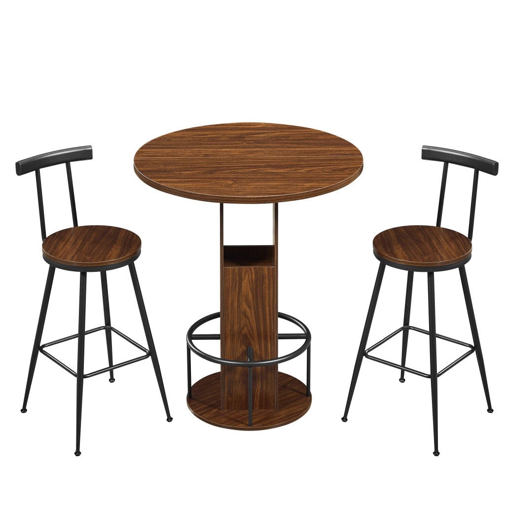 Set Tavolo Rotondo e 2 Sgabelli ¨C MINIMAL ¨C Noce, Legno e Metallo, 80 cm
