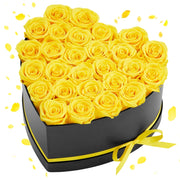 Bouquet di Fiori Eterni con 27 Rose Stabilizzate Heart-27S Scatola a Cuore Giallo per Decorazione Casa