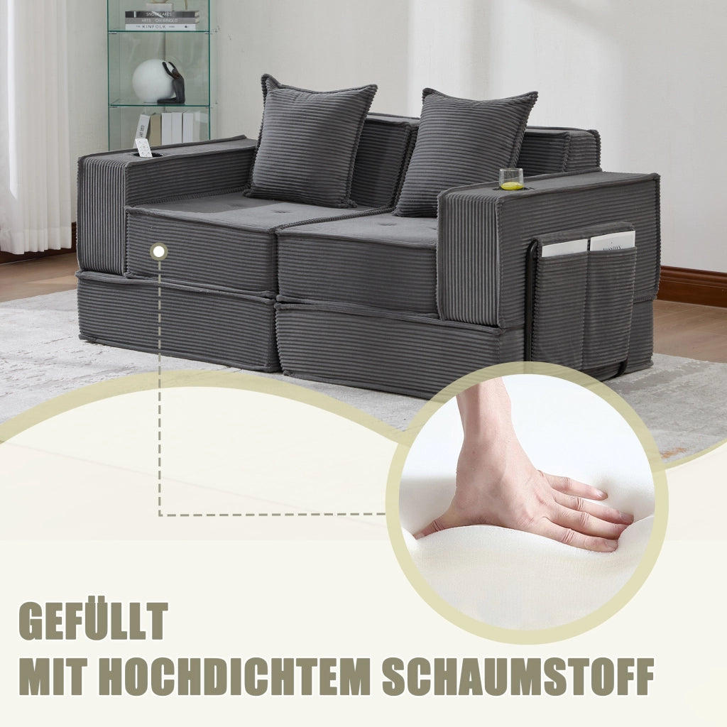 Divano Letto 2 Posti con Poggiapiedi e Cuscini ¨C MINIMAL ¨C Tessuto