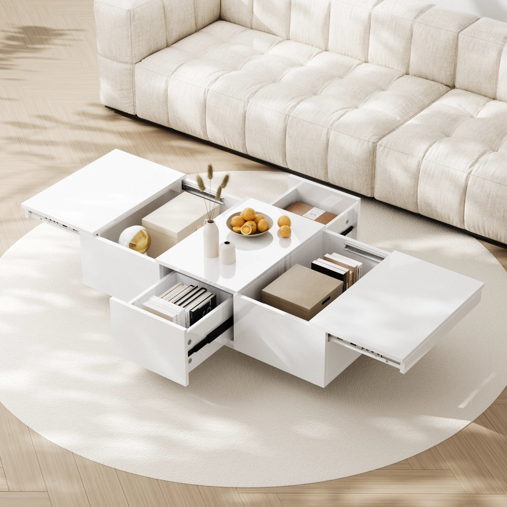 Tavolino da Caff¨¨ con Cassetti Push-Pull ¨C MINIMAL ¨C Bianco Lucido