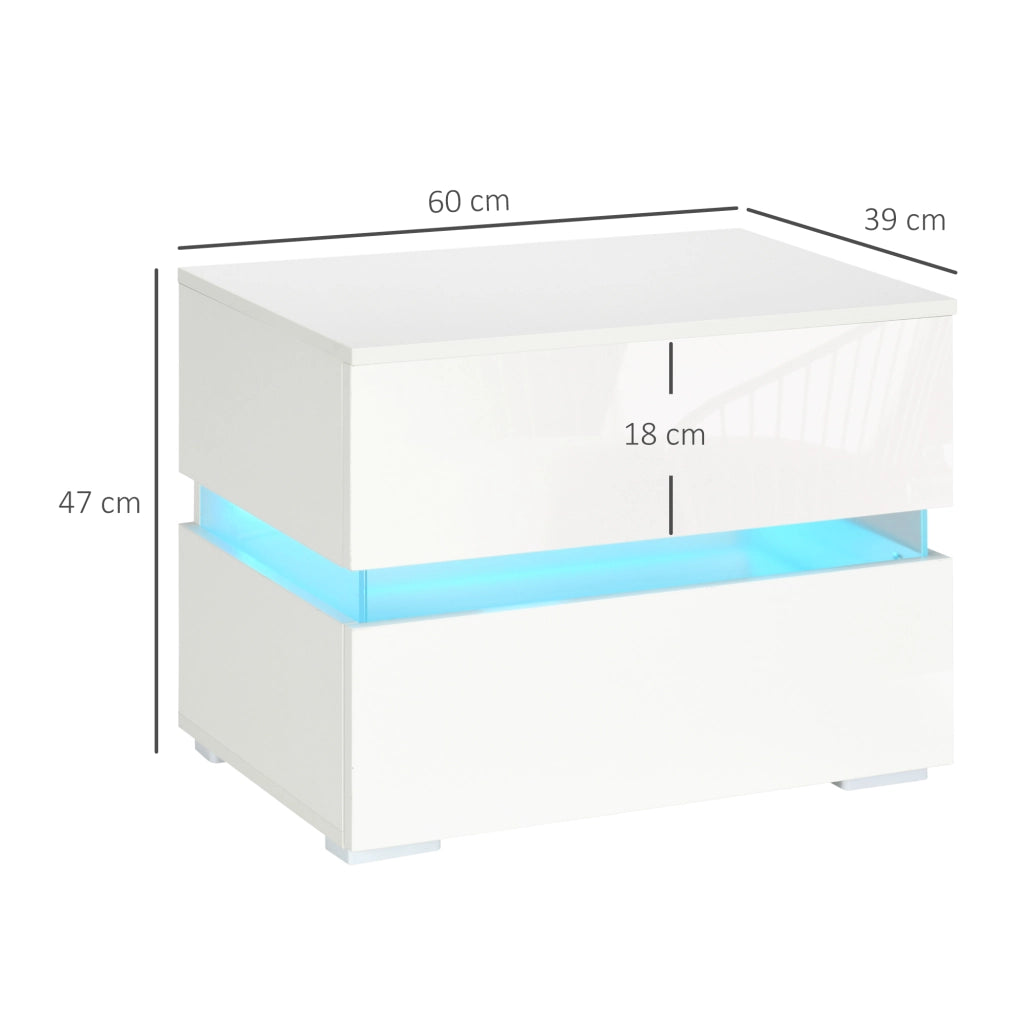 Comodino con luce LED e 2 cassetti ¨C Minimal ¨C Bianco 60x39x47