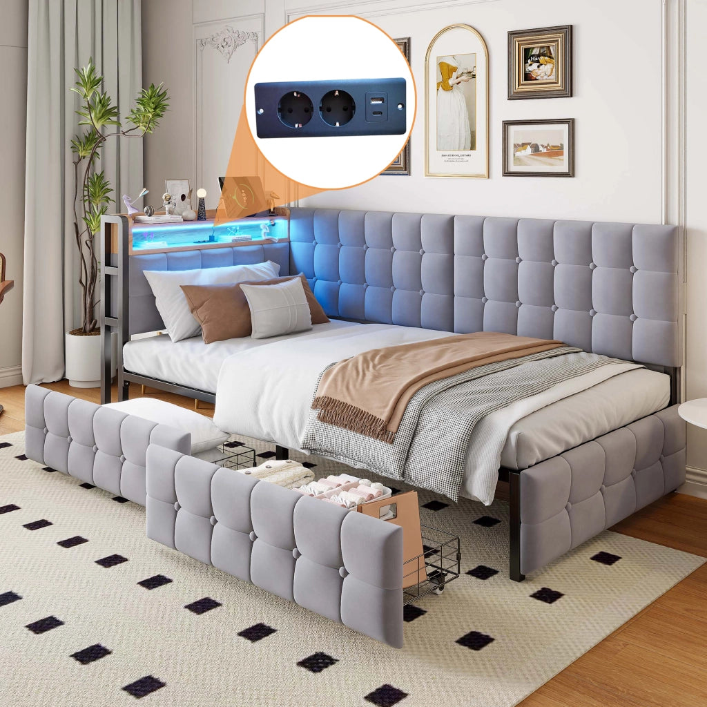 Divano letto imbottito tessuto 90x200 cm