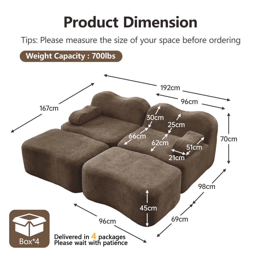 Divano Modulare 2 Posti con 2 Ottoman ¨C MINIMAL ¨C Tessuto Marrone, Braccioli Mobili