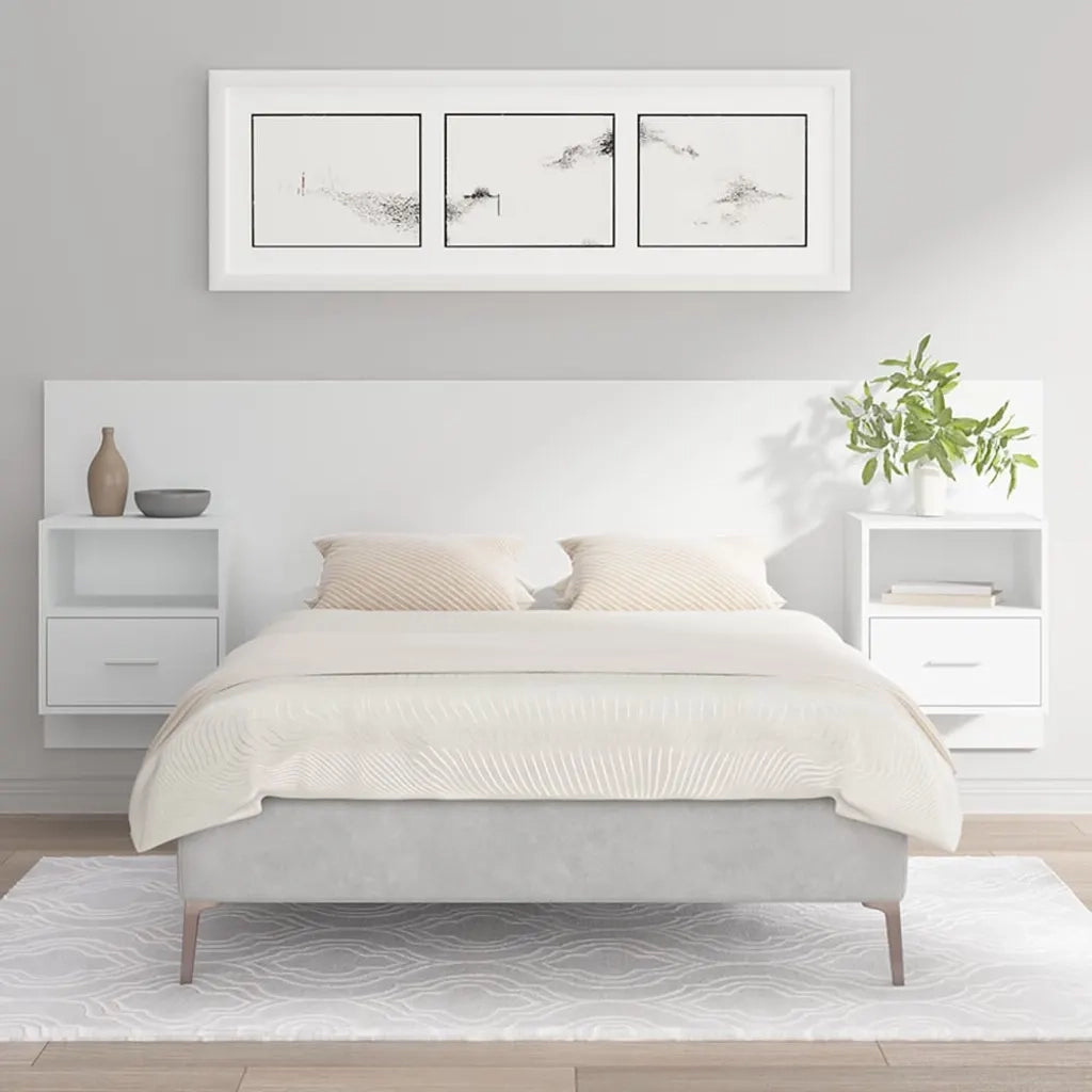 Testiera | Testata per Letto con Comodini in Legno Multistrato Bianco
