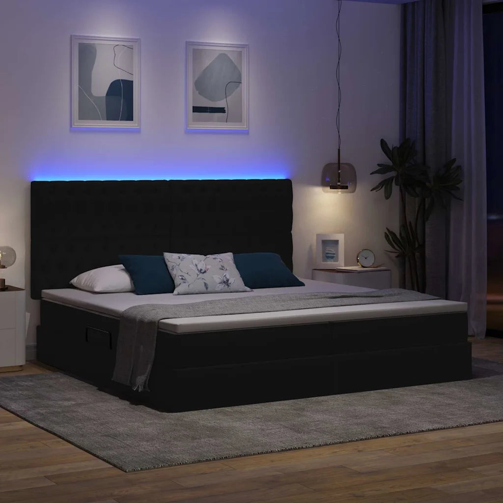 Letto con contenitore e LED Nero 200 x 200 cm Poliestere