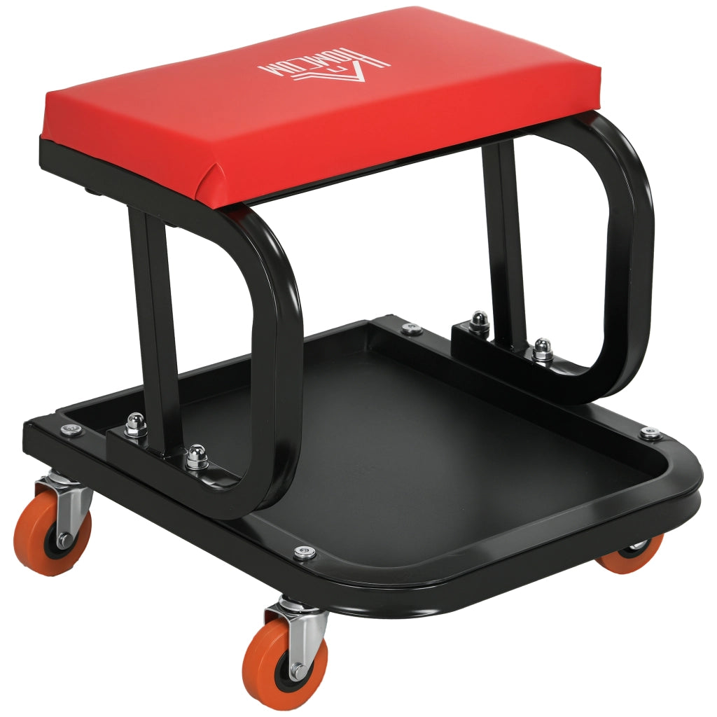 Sgabello da Officina con Ruote ¨C Xylo ¨C Vassoio Portautensili Struttura Acciaio Carico 100kg Rosso