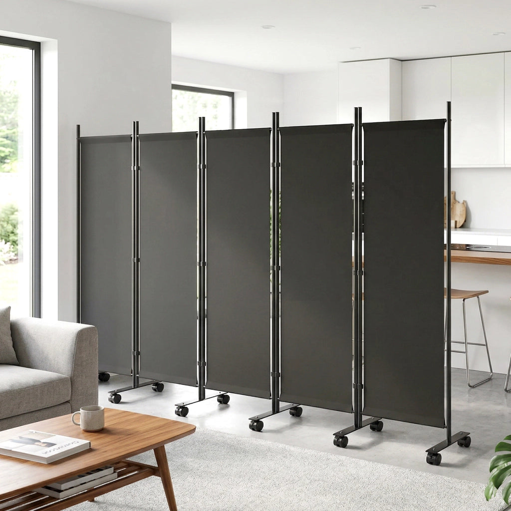 Divisorio Decorativo 5 Pannelli ¨C Xylo ¨C Acciaio Nero con Ruote